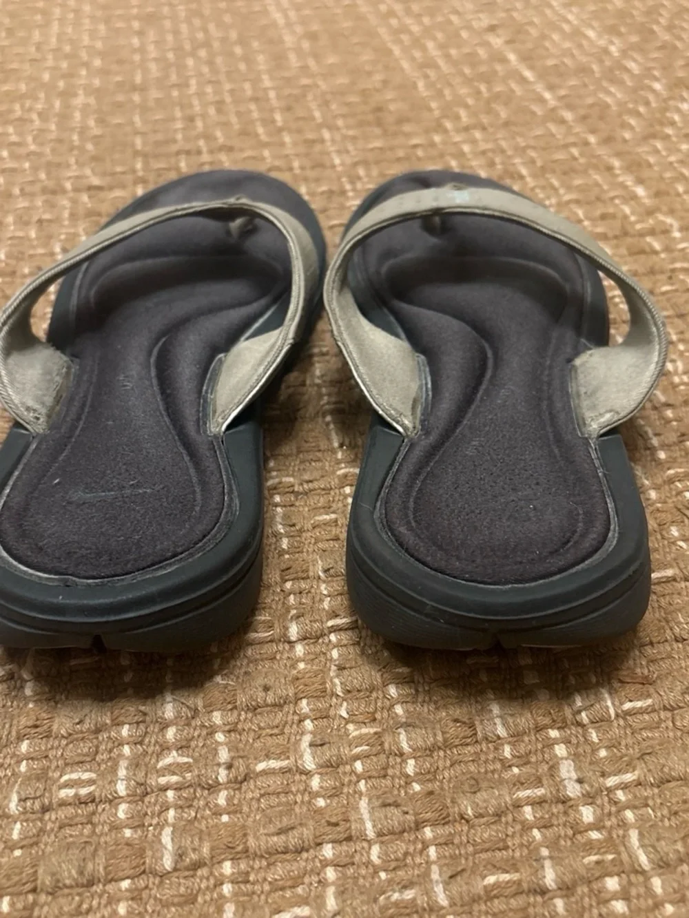 Nike Women's Black and Taupe Flip Flop Sandals